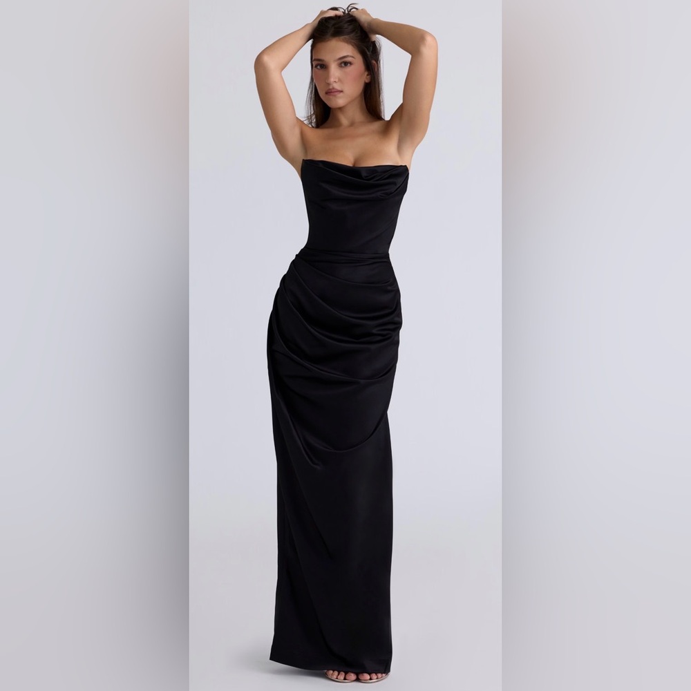 Black Satin Strapless Corset Maxi